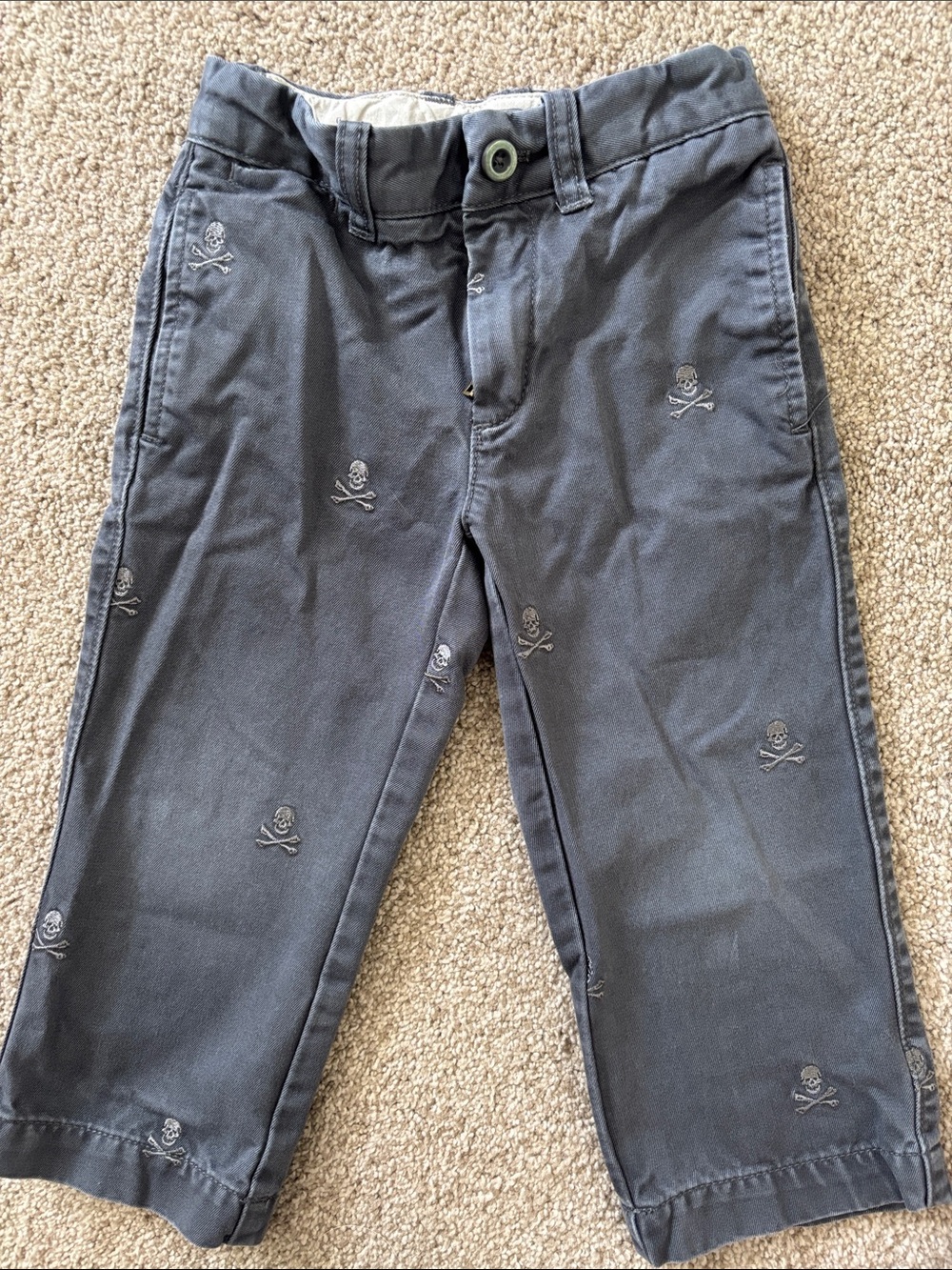 Crewcuts Charcoal Gray Skull Embroidered Chinos Pants Size 2 Halloween